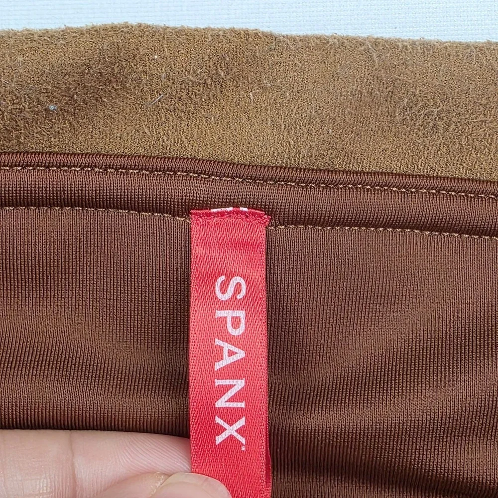 Spanx Pants Womens Size XL Brown Faux Suede Leggings 20322R